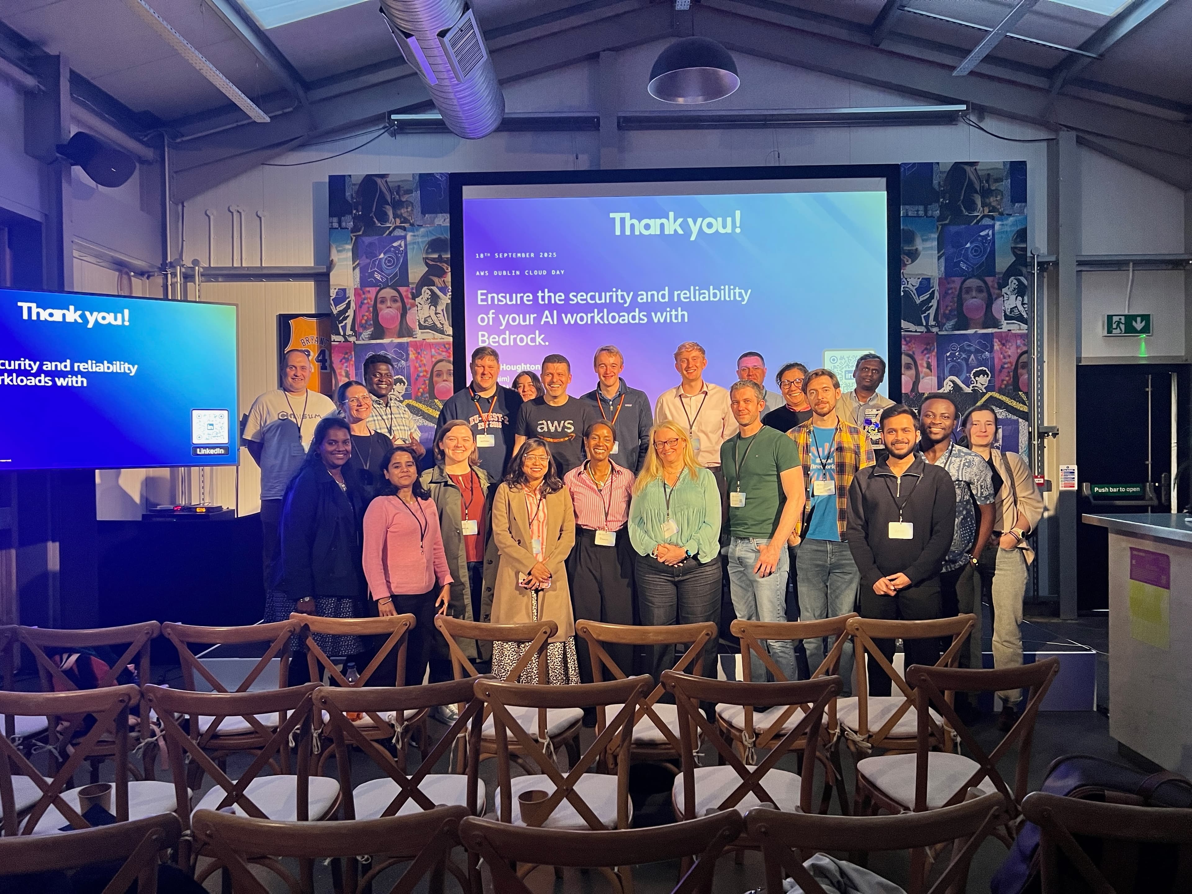 Speakers and attendees gathered for a group photo at AWS Dublin Cloud Day